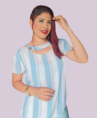 BLUSA LISTRADA FEMININA COM GOLA VASSADA