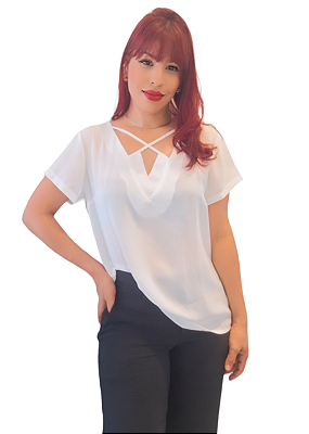 BLUSA FEMININA COM DECOTE CRUZADO BRANCA