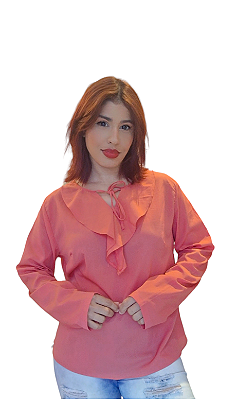 BLUSA  SOCIAL MANGA LONGA CREPE  CORAL