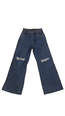 CALÇA JEANS FEMININA WID LEG DESTROYED