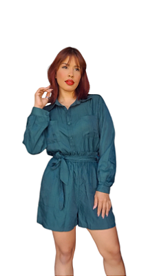 CONJUNTO MEL CETIM VERDE MILITAR