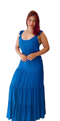 VESTIDO LONGO LISO C\ ALÇAS BABADO