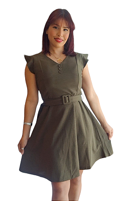 VESTIDO MIDI GODÊ MILITAR