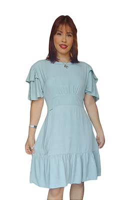 VESTIDO  CURTO MIDI MANGA DUPLA  BARRA BABADO