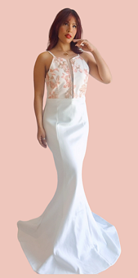 VESTIDO LONGO LISO  TULE BORDADO 3D