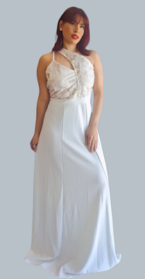 VESTIDO LONGO TULE BORDADO 3D UM OMBRO SÓ