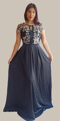 VESTIDO LONGO FEST RENDA E SEDA
