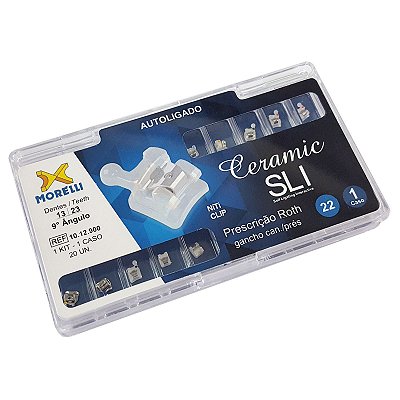 Kit de Bráquetes Prescrição Roth Autoligado Ceramic SLI .022" Can.9° Ang. Gancho Can./Prés