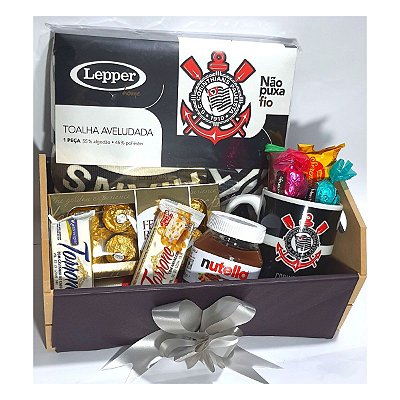 Cesta de Presente Luxo Times de Futebol Chocolates Toalha Caneca