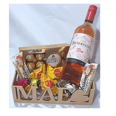 Cesta Presente Chocolate Vinho Dia Das Mães, Aniversário Mãe