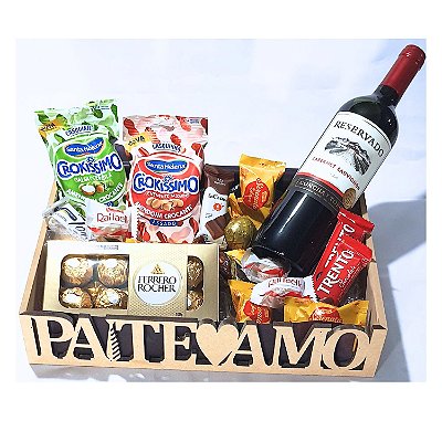 Cesta Dia Dos Pais Presente Pai Aniversário Chocolates Vinho