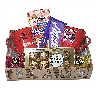 Cesta Presente Mickey E Minnie Chocolates Caneca Te Amo
