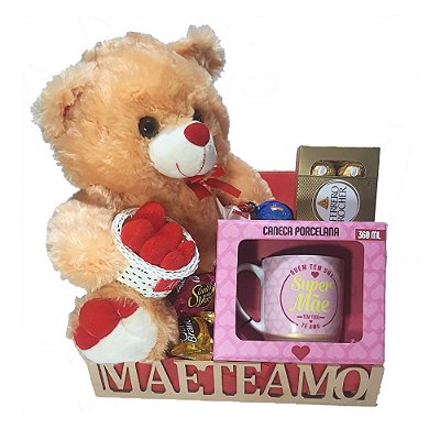 Cesta Dia Das Mães Urso, Caneca Super Mãe, Ferrero, Chocolates
