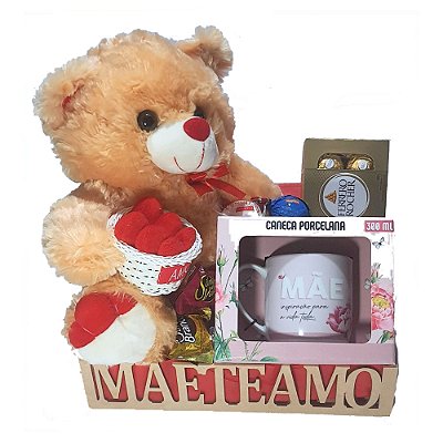 Cesta Dia Das Mães Urso, Caneca Mãe Inspiração, Ferrero, Chocolates