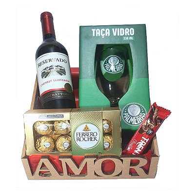 Cesta Amor Palmeiras Com Chocolates, Vinho E Taça Times De Futebol