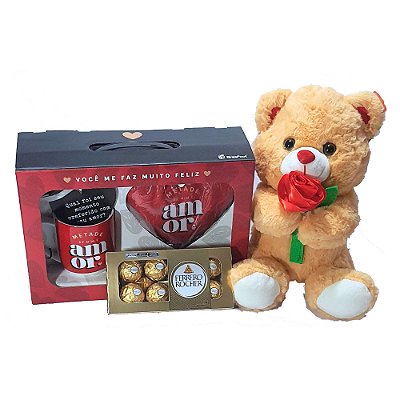 Cesta Presente Namorados Com Urso, Caneca E Almofada