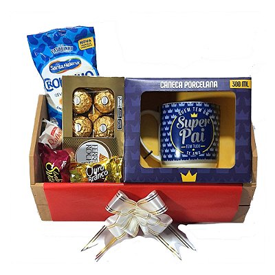Cesta De Presente Super Pai Com Caneca E Chocolates