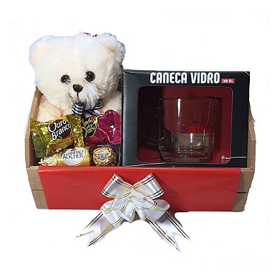 Cesta De Presente Namorada Com Urso, Caneca Te Amo E Bombons