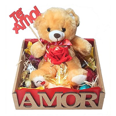 Cesta Namorados Te Amo Com Ursinho E Luminária