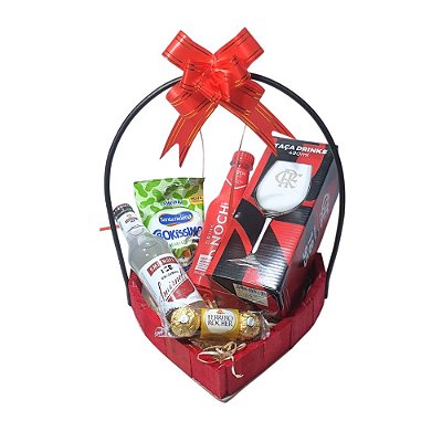 Cesta Coração Times de Futebol com Taça, Bebida, Chocolate