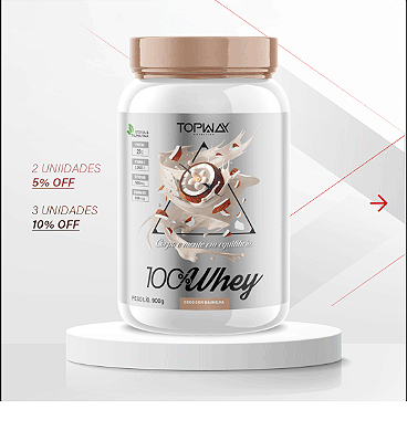 TOPWAY 100% WHEY - 900G PROTEÍNA CONCENTRADA + VITAMINA B12 + VITAMINA D + TRIPTOFANO + STÉVIA E TAUMATINA