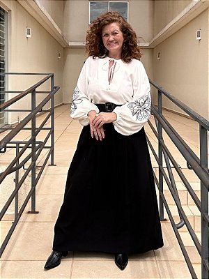 SAIA MIDI PRETA EM VISCOSE