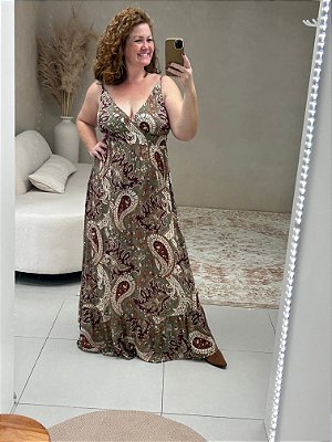 VESTIDO LONGO VERDE ESTAMPA PAISLEY