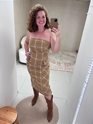 VESTIDO SEM ALÇAS MIDI XADREZ