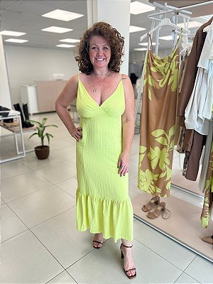 VESTIDO JACQUARD LISTRADO ALÇAS FINAS