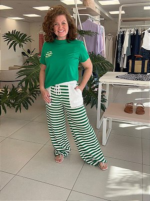 CALÇA PANTALONA MALHA LISTRADA