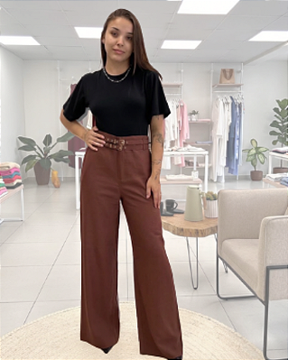CALÇA PANTALONA COM CINTO DUPLO