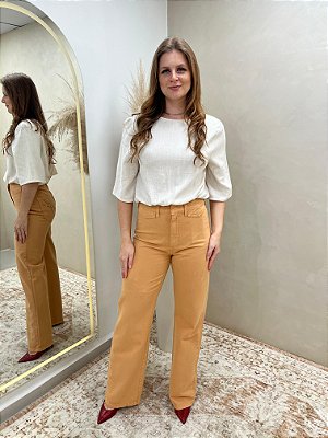 CALÇA EM SARJA WIDE LEG SLIM