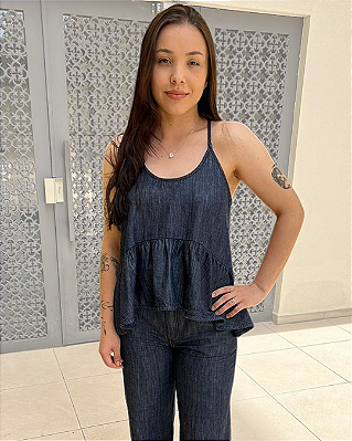 BLUSA JEANS COM LINHO