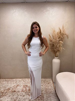 VESTIDO EM TULE METALIZADO PRATA