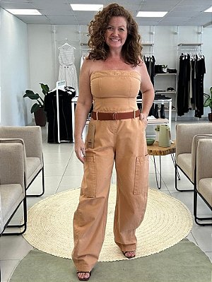 MACACÃO CARGO SEM ALÇAS EM SARJA