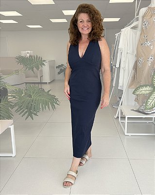 VESTIDO MIDI CANELADO DECOTE V