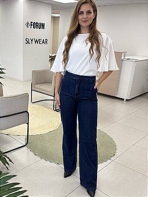CALCA JEANS WIDE ALFAIATADA