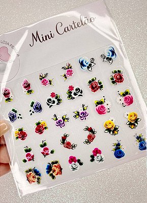 MINI CARTELÃO adesivos para unhas COM 30 UNIDADES FLORES MODELO 14