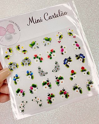 MINI CARTELÃO adesivos para unhas com 30 UNIDADES - FLORES MODELO 06