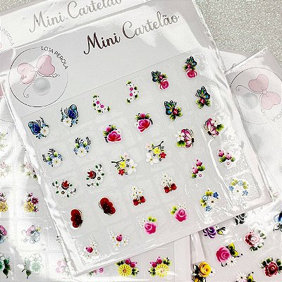 MINI CARTELÃO adesivos para unhas com 30 UNIDADES -FLORES E BORBOLETAS MODELO 10