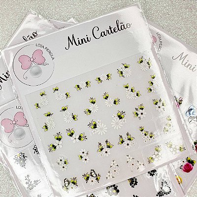 MINI CARTELÃO adesivos para unhas com 30 UNIDADES -FLORZINHAS BRANCAS 03