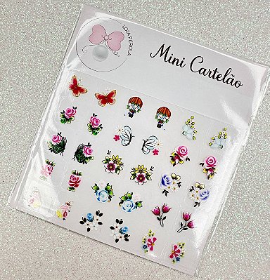 MINI CARTELÃO adesivos para unhas com 30 UNIDADES -FLORES E BORBOLETAS MODELO 19