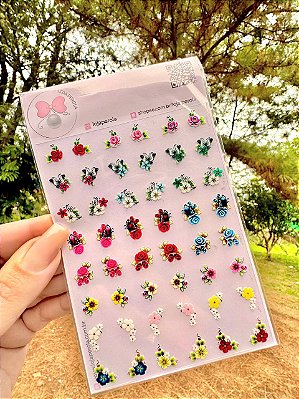 LANÇAMENTO !  48 PELICULAS PARA UNHAS-BIG CARTELA -BRANCAS E FLORES M01