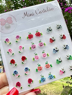 MINI CARTELÃO adesivos para unhas COM 30 UNIDADES Rosas Carga Dupla