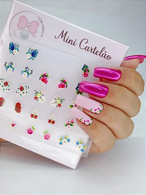 MINI CARTELÃO adesivos para unhas COM 30 UNIDADES FLORES MODELO A02