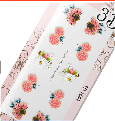 Adesivo 3D de Unha- Flores Salmão 3D 1644