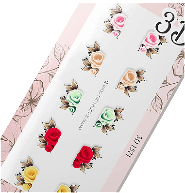 Adesivo 3D de Unha-Flores Coloridas Mistas-3D 1521