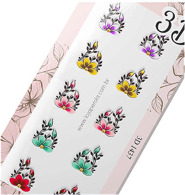 Adesivo 3D de Unha-Flores Mistas-3D 1437