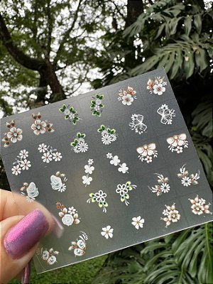 MINI CARTELÃO adesivos para unhas COM 30 UNIDADES-Branco e Dourado