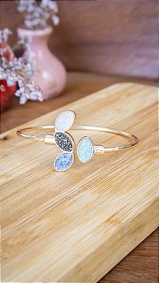 Pulseira Folheada a Ouro – Cianita Azul, Pirita, Selenita e Amazonita